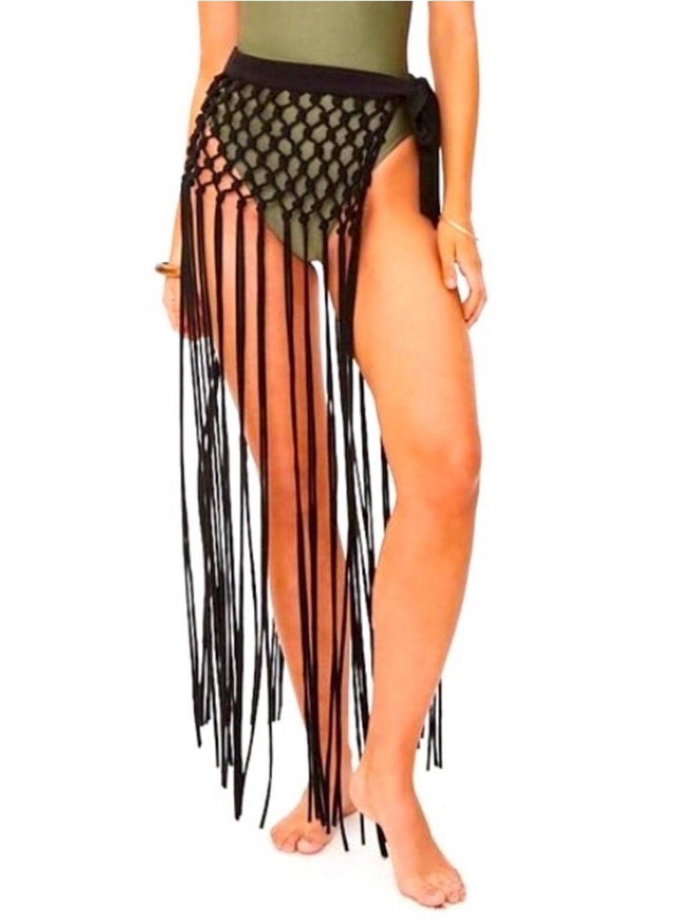 FOREVER 21+ FRINGE SWIM COVER-UP SARONG - BLACK SIZE 2X (NEW WITH TAGS)